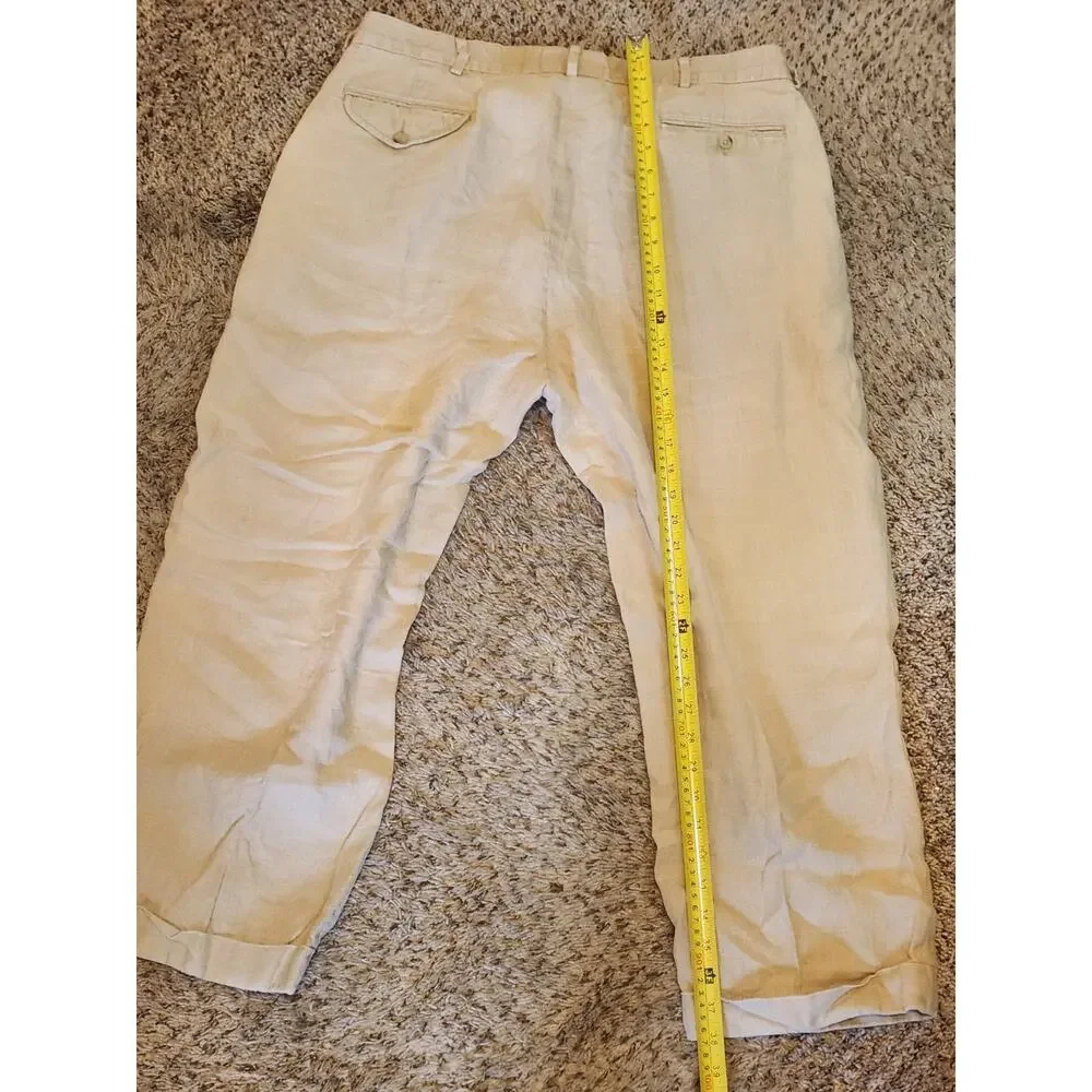 Polo Ralph Lauren Men's Beige Pleated Linen Pants Straight Leg Reg